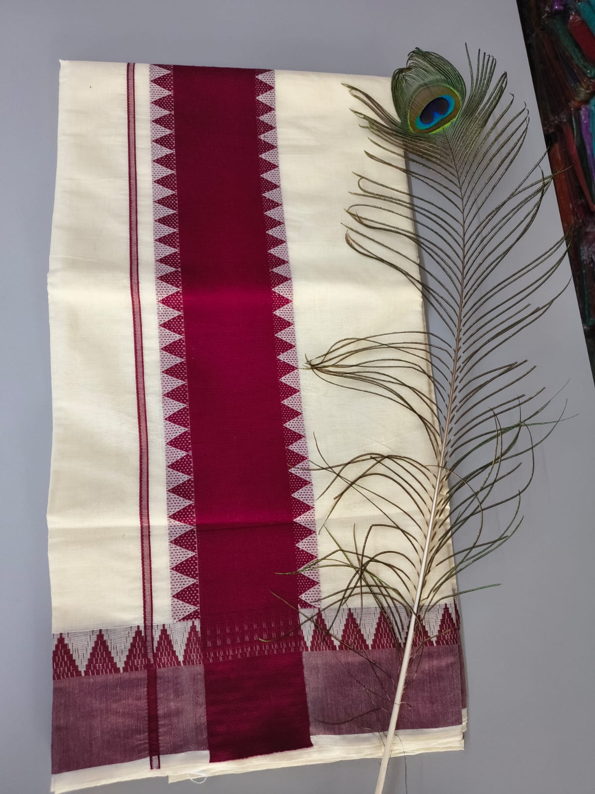 Kerala saree with  zigzag border