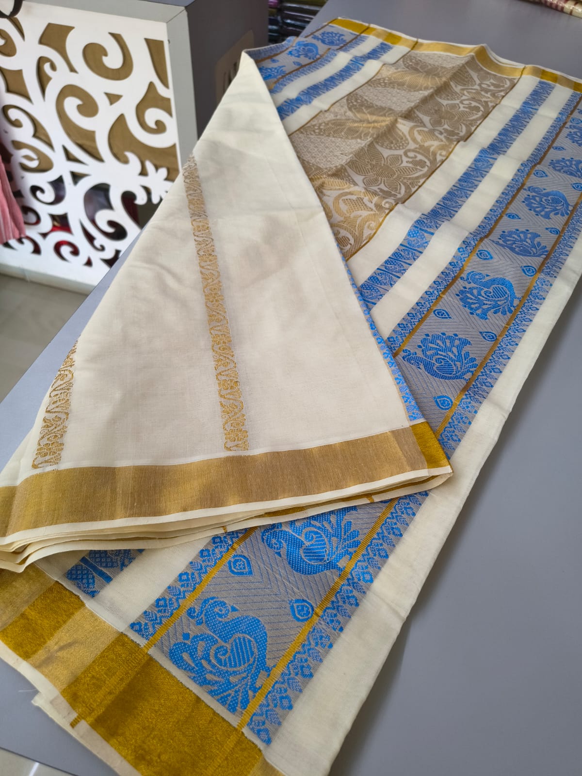 Kerala saree with woven kasavu border
