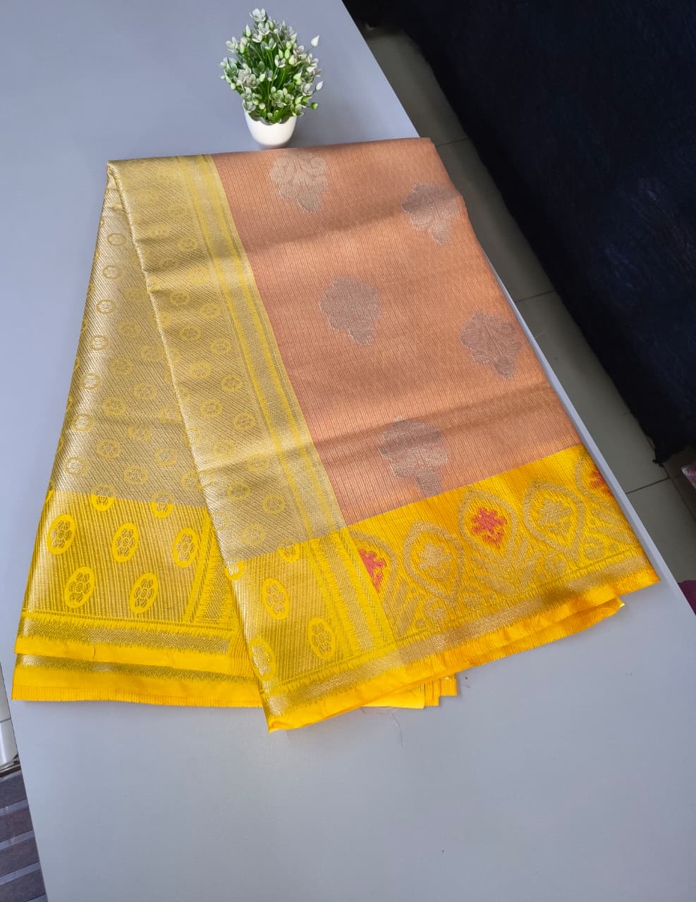 Yellow Border Banarasi silk saree
